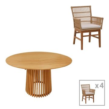 Set dining Kenda, Pako World, 5 piese, Bej-Natural, 120x120x75 cm