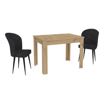 Set Masa Zeta, Stejar Artisan, 2 Scaune, Negre, 102 x 69 x 75 cm