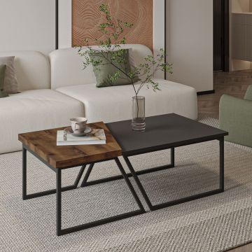 Set masute de cafea, Hanah Home, Verona P0024623, PAL, Antracit / Nuc rustic