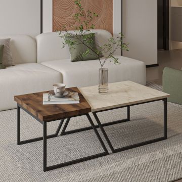 Set masute de cafea, Hanah Home, Verona P0024623, PAL, Travertin / Nuc rustic