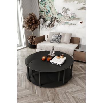 Set masute de cafea, Hanah Home, Yin Yang 4 70, MDF , Negru