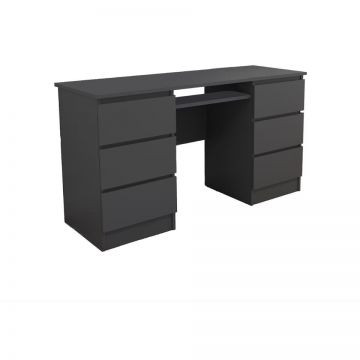 Birou Atelier Denver, dimensiuni 140 x50 x75 cm, culoare antracit, include 6 sertare