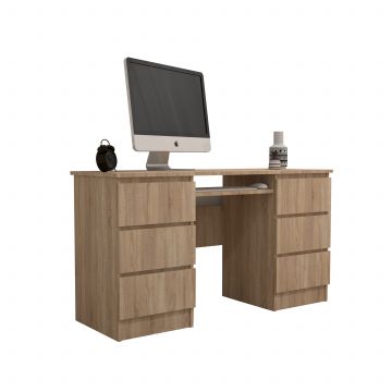 Birou Atelier Denver, dimensiuni 140 x50 x75 cm, culoare sonoma, include 6 sertare