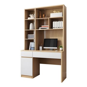 Birou cu biblioteca Model Pertin, Alb/Natur, 120x58x195 cm