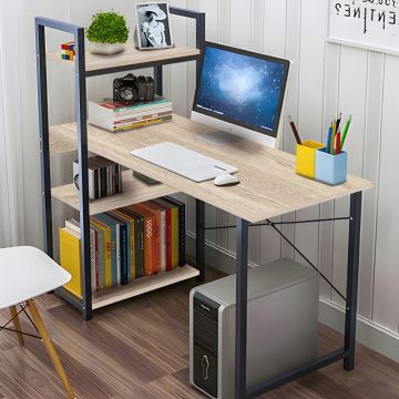 Birou cu rafturi Model Bencour, Natur/Negru, 90x40x73 cm