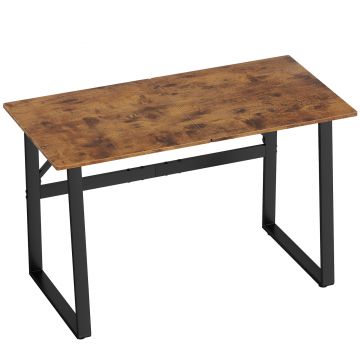 HOMCOM Birou pentru Computer, 120x60x76 cm Birou Lungu cu Colțuri Rotunjite și Structură din Oțel, Masă PC Industrială, pentru Casă, Studiu, Dormitor, Birou, Maro Rustic | Aosom Romania