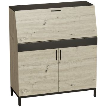 HOMCOM Birou-secretar industrial cu rafturi și cadru metalic 100 cm lemn natural și negru | Aosom Romania