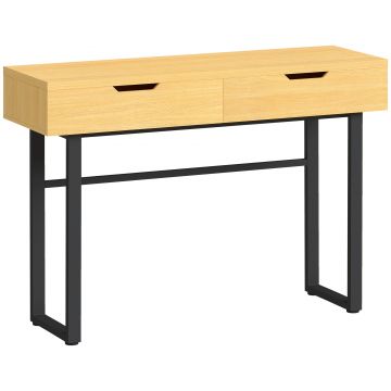HOMCOM Consolă îngustă pentru hol cu 2 sertare, cadru metalic, pentru hol 110 x 35 x 76,5 cm natur | Aosom Romania
