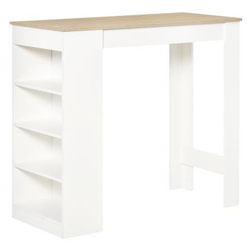 HOMCOM Masă de bar pentru 2 persoane, masă înaltă stand-up cu 4 rafturi deschise, 115x50x102,7cm, alb și lemn natural | Aosom Romania