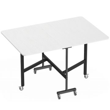 HOMCOM Masă de Dining Pliabilă, Masă Rabatabilă cu Roți și Frâne pentru 4-6 Persoane, Birou Compact cu Structură din Oțel, pentru Living, 120x80x73 cm, Alb cu Aspect de Lemn | Aosom Romania