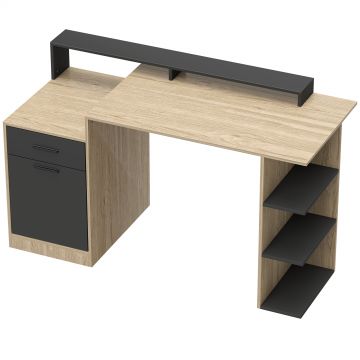 HOMCOM Masă pentru calculator cu spațiu de depozitare și rafturi, birou modern pentru birou și cameră de lucru, 140 cm, stejar | Aosom Romania