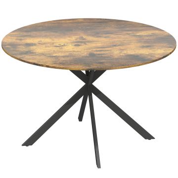 HOMCOM Masă rotundă pentru 4 persoane, masă de bucătărie în stil industrial cu picioare din oțel, pentru sufragerie, bucătărie, Maro rustic | Aosom Romania