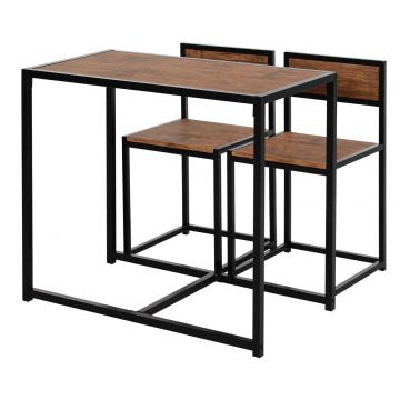 HOMCOM Set masă de bar 3 piese, 2 scaune, 1 masă, 90 cm x 47 cm x 76 cm, maro + negru | Aosom Romania