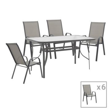 Masa de sufragerie Calan-Ensure  set de 7 metal antracit inchis si textil antracit 140x80x70cm
