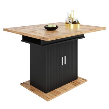 Masă extensibilă de sufragerie cu 3 niveluri de depozitare, 110-140×70×76 cm, Negru