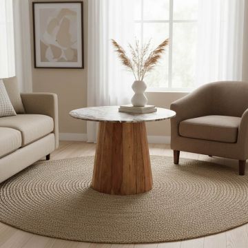 Masă Ezerdian, natural/marmură, 120x120x76 cm