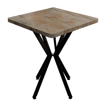 Masă Prestone, alb marmorat/negru, 70x70x75 cm