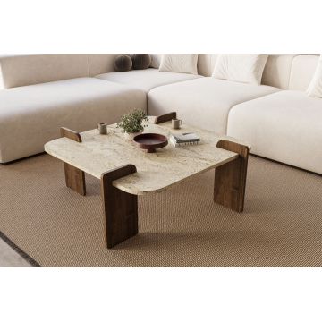 Masuta de cafea, Hanah Home, Afrolli, 90x35x90 cm, PAL, Travertin / Nuc