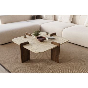 Masuta de cafea, Hanah Home, Poalla, 90x35x90 cm, PAL, Travertin / Nuc