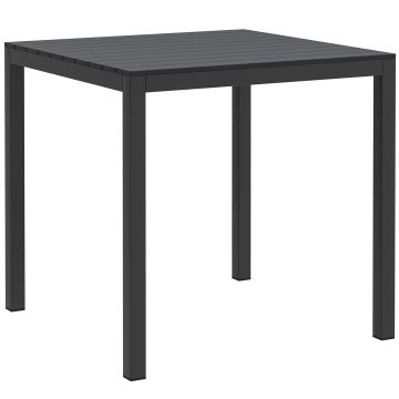 Outsunny Masă de grădină din aluminiu 73x73 cm, rezistentă la intemperii, masă bufet cu aspect de lemn, masă de camping pentru 4 persoane, Negru | Aosom Romania