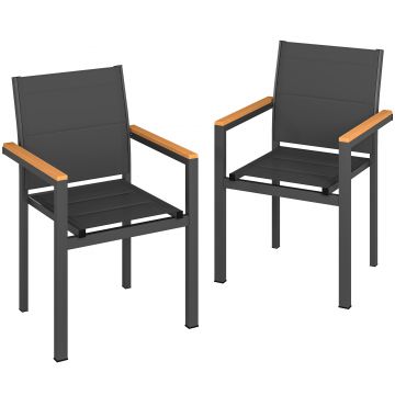 Outsunny Set 2 Scaune Grădină Empilabile cu Șezut și Spătar Capitonați, Gri Închis | Aosom Romania