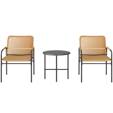 Outsunny Set bistro ratan 3 piese, set de ședere, mobilier de grădină cu 2 fotolii, masă de cafea 54 x 66 x 76 cm Galben | Aosom Romania