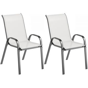 Outsunny Set de 2 Scaune de Exterior pentru Masă, Scaune Stivuibile cu Spătar Înalt, Șezut din Plasă Respirabilă pentru Grădină, Terasă, Gri Deschis | Aosom Romania