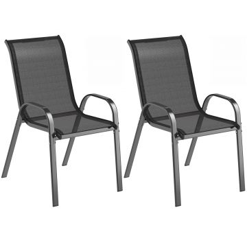 Outsunny Set de 2 Scaune de Prânz pentru Exterior, Scaune Suprapozabile cu Spătar Înalt, Șezut Respirabil pentru Grădină, Verandă, Negru | Aosom Romania
