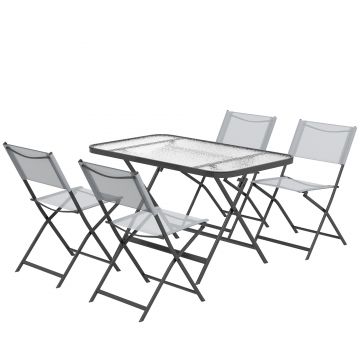 Outsunny Set de Grădină 5 Piese – 4 Scaune Pliabile din Textilene și Masă din Sticlă Securizată, Gri | Aosom Romania