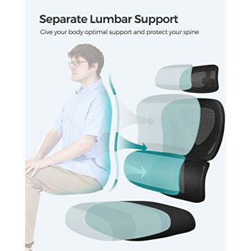 Scaun de birou, Songmics, Negru, 65x60x(120-130) cm