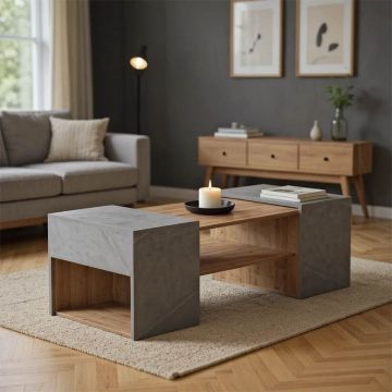 Set de 3 măsuțe de cafea Morfi, stejar/bej marmorat, 105x45x37 cm