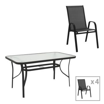 Set dining Calan-Ensure, Pako World, Metal, Negru, 140x80x70 cm
