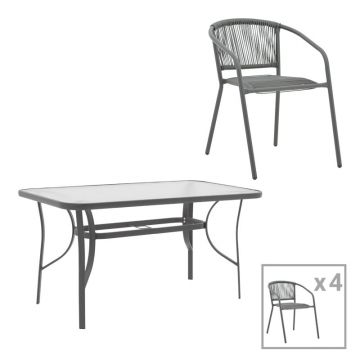Set dining Ensure-Lindaria, Pako World, Metal, Gri, 140x80x70 cm