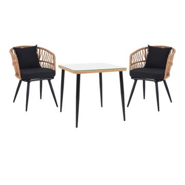 Set dining Naoki, Pako World, 5 piese, Negru-Sticla, natural, 80x80x78 cm