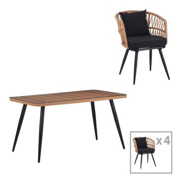 Set dining Naoki, Pako World, 5 piese, Sticla-Ratan, Natural, 140x80x78 cm