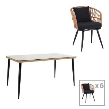 Set dining Naoki, Pako World, 7 piese, Metal Negru, 160x90x78 cm