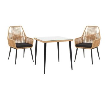 Set dining Naoki-Tanish, pako World, 3 piese, Metal, Negru, 80x80x78 cm