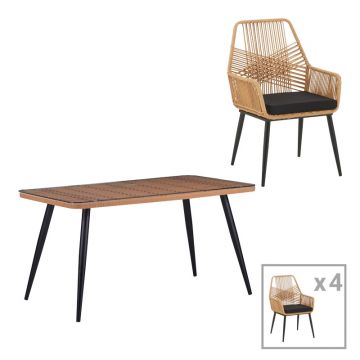 Set dining Naoki-Tanish, Pako World, 5 piese, Ratan, Natural, 140x80x78 cm