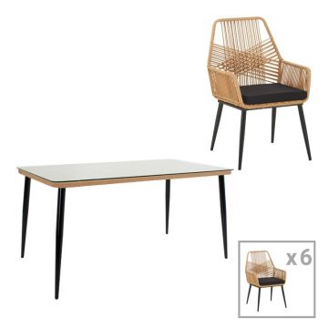 Set dining Naoki-Tanish, Pako World, 7 piese, Metal, Negru, 160x90x78 cm