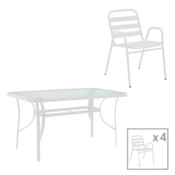 Set dining Sussie-Ensure, Pako World, Metal, Alb, 120x70x70 cm