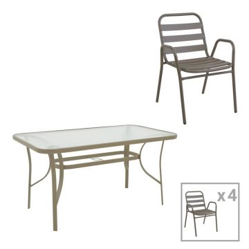 Set dining Sussie-Ensure, Pako World, Metal, Sampanie, 140x80x70 cm