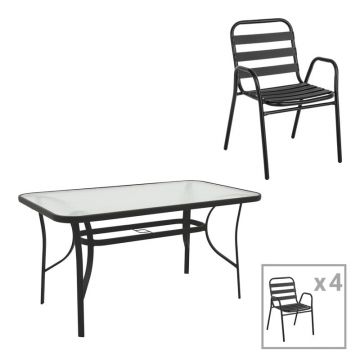 Set dining Sussie-Ensure, Pako World, Metal, Sticla, Negru, 140x80x70 cm