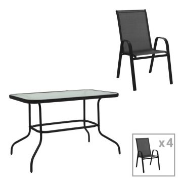 Set dining Valor-Calan, Pako World, Metal, Negru, textil, 110x60x70 cm