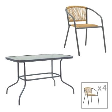Set dining Valor-Lindaria, Pako World, Metal, Antracit, Ratan, Sticla, 110x60x70 cm