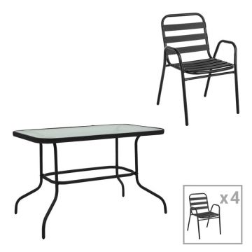 Set dining Valor-Sussie, Pako World, Metal, Negru, 110x60x70 cm