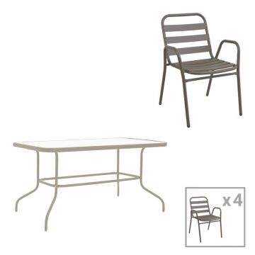 Set dining Valor-Sussie, Pako World, Metal, Sampanie, 110x60x70 cm