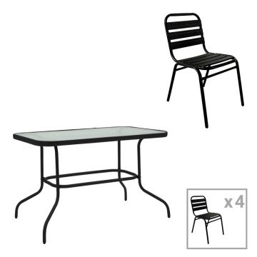 Set dining Valor-Sussie, Pako World, Metal, Sticla, Negru, 110x60x70 cm
