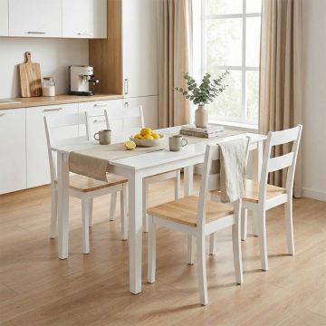Set Masă si 4 Scaune Mabor-York, alb, 120-150x80x73.8 cm