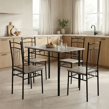 Set Masă si 4 Scaune Reforia, gri/negru, 110x60x74 cm