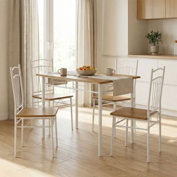 Set Masă si 4 Scaune Reforia, natur/alb, 110x60x74 cm